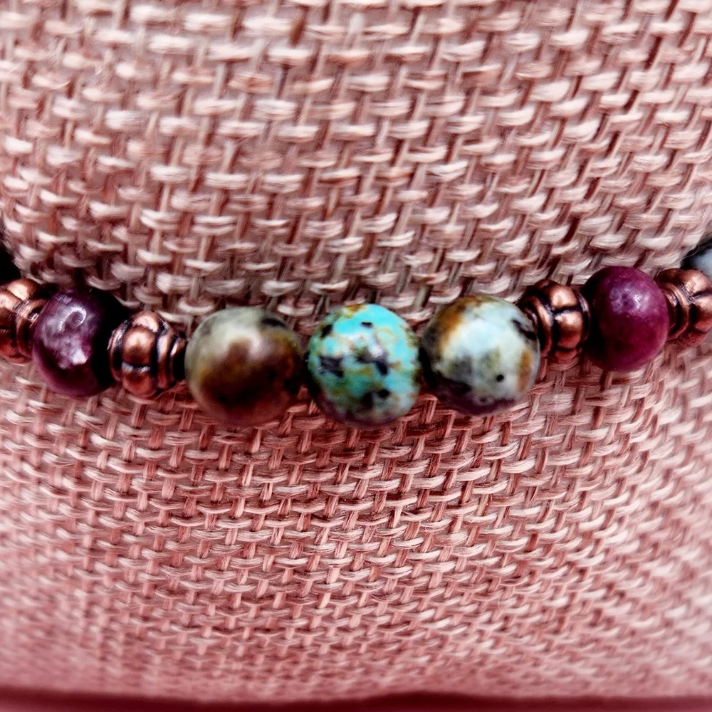 African Turquoise, Sugilite, and Copper Beaded Bracelet - Picture 4 of 6